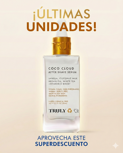 Truly Glazed – After Shave Coco Cloud, sin irritación ni vellos encarnados.