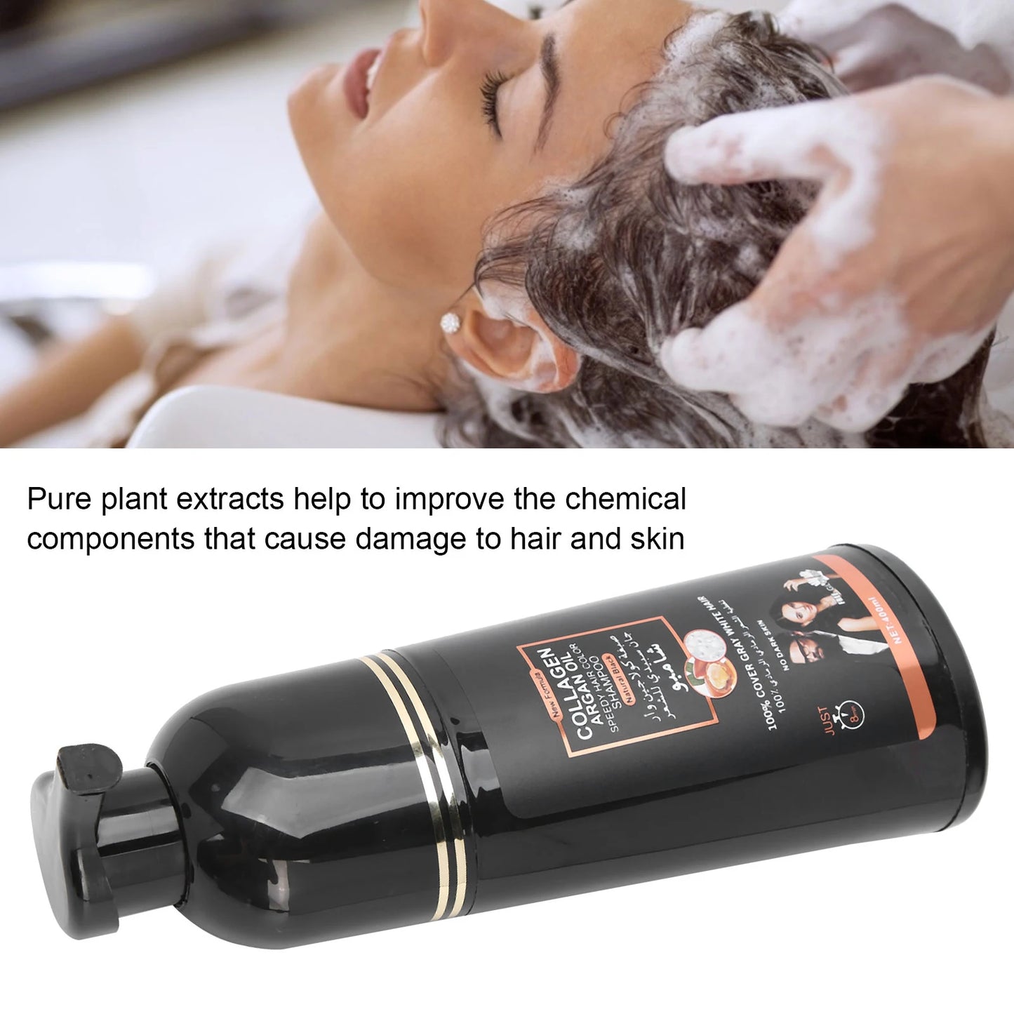 Shampoo Anti-Canas Color Negro Con Colageno y Aceite Argan