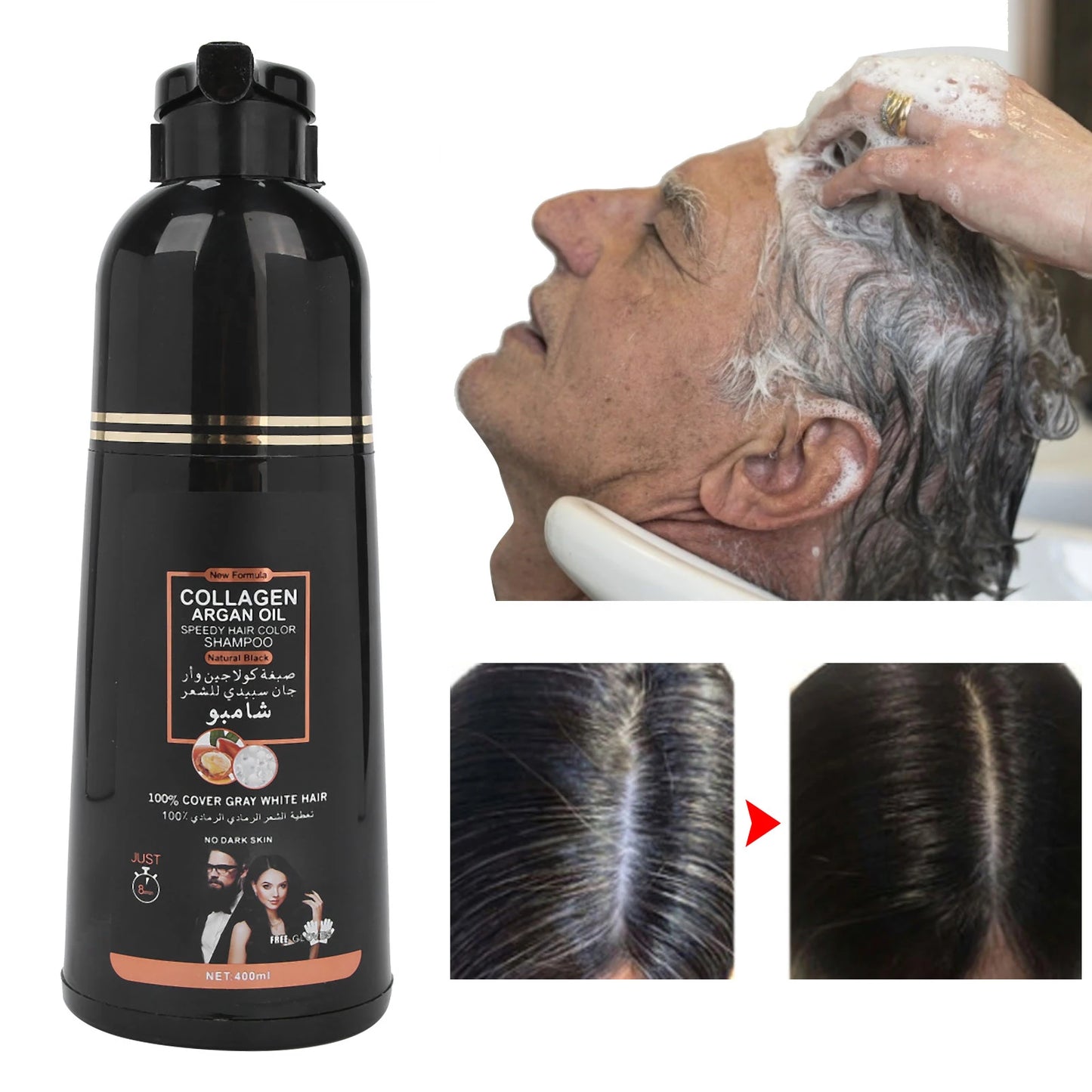 Shampoo Anti-Canas Color Negro Con Colageno y Aceite Argan