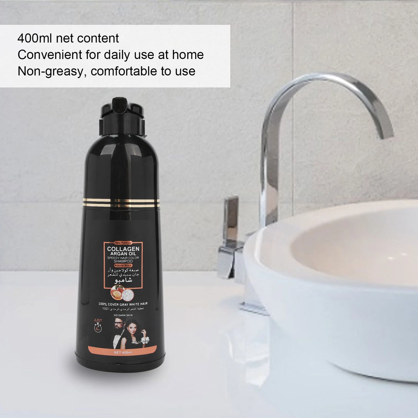 Shampoo Anti-Canas Color Negro Con Colageno y Aceite Argan