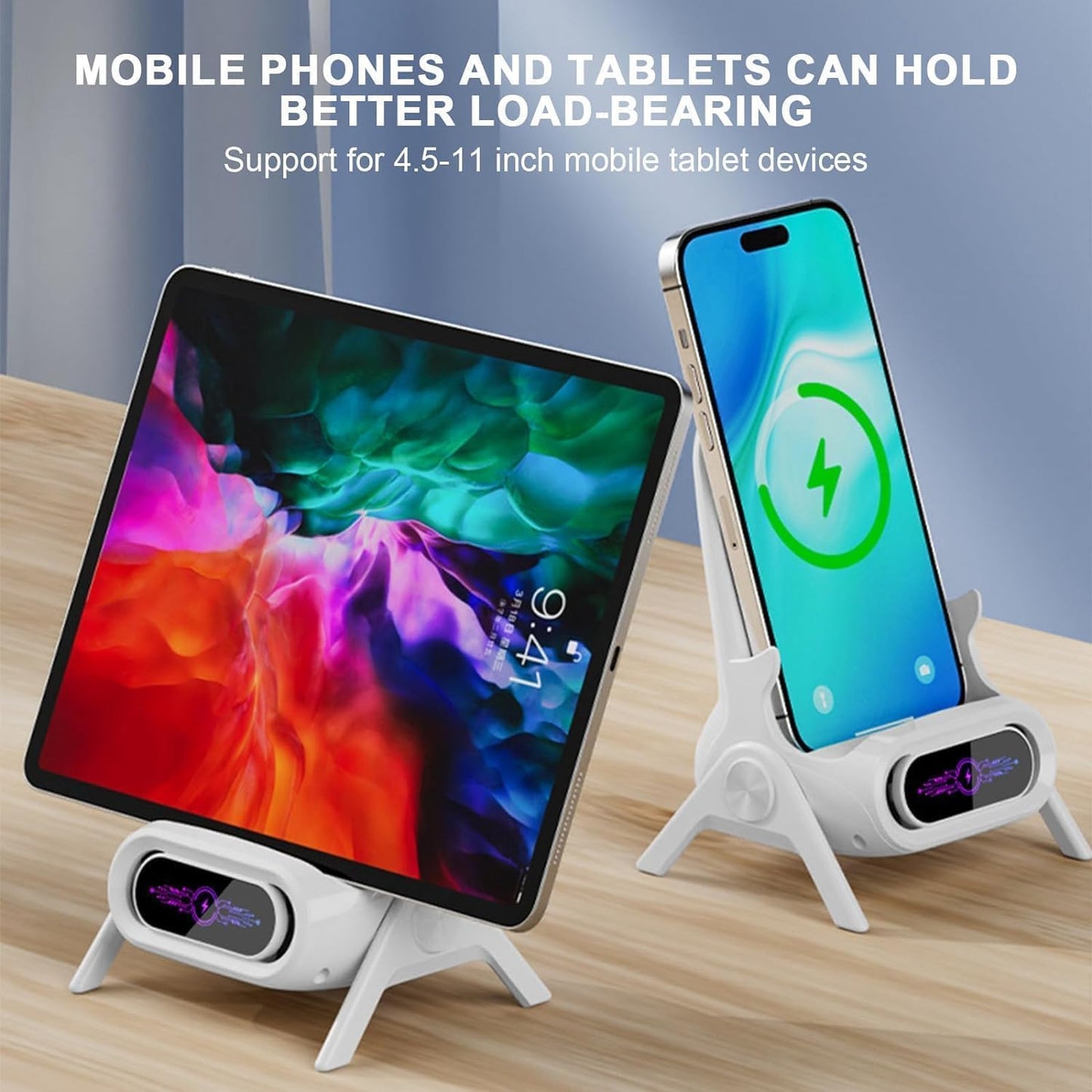 Soporte Multifuncional Para Movil / Cargador Inalámbrico Rápido y Speaker.