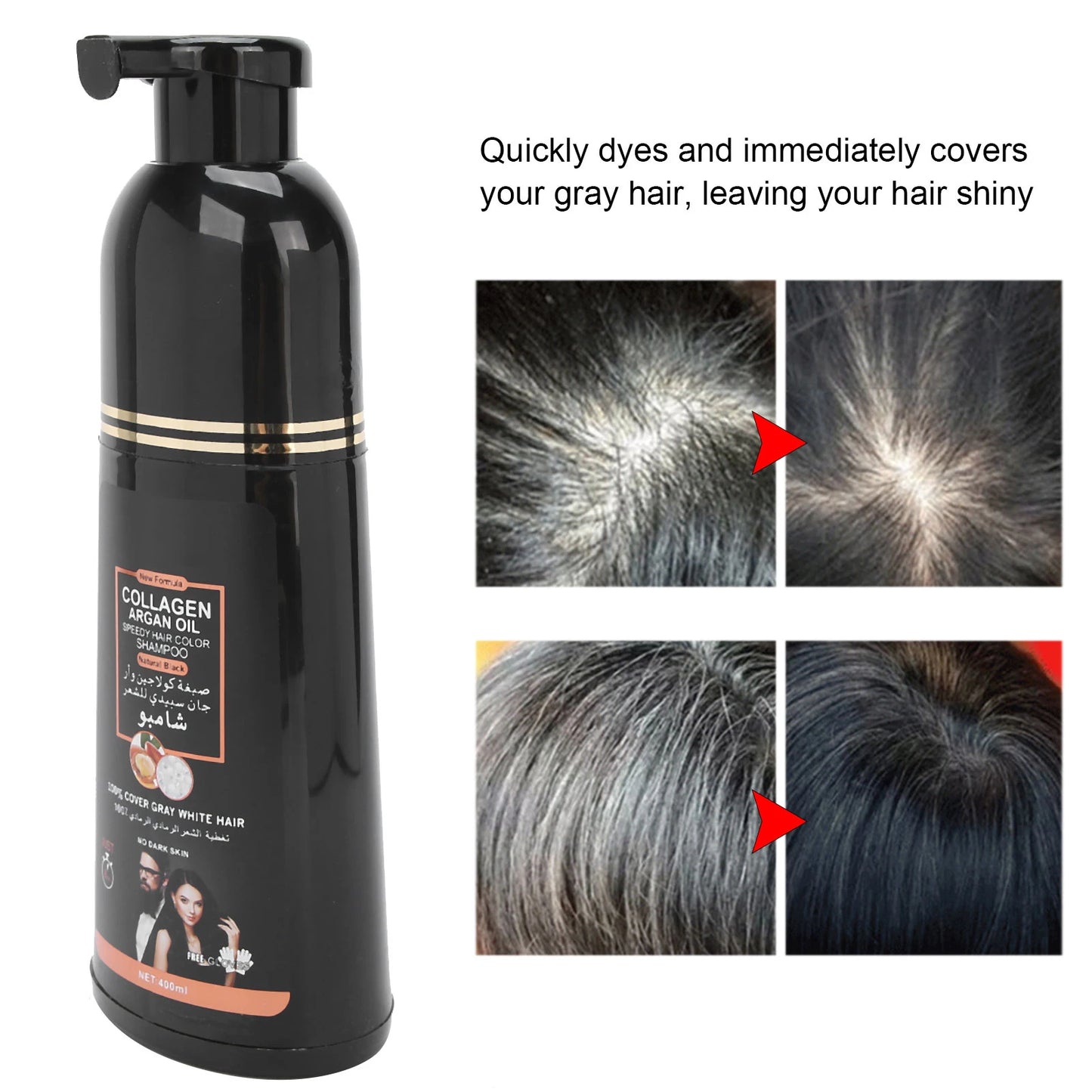 Shampoo Anti-Canas Color Negro Con Colageno y Aceite Argan